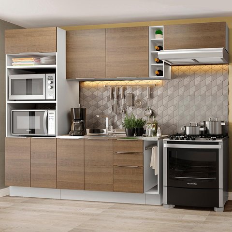 Armário de Cozinha Completa 290cm Branco/Rustic Stella Madesa 02