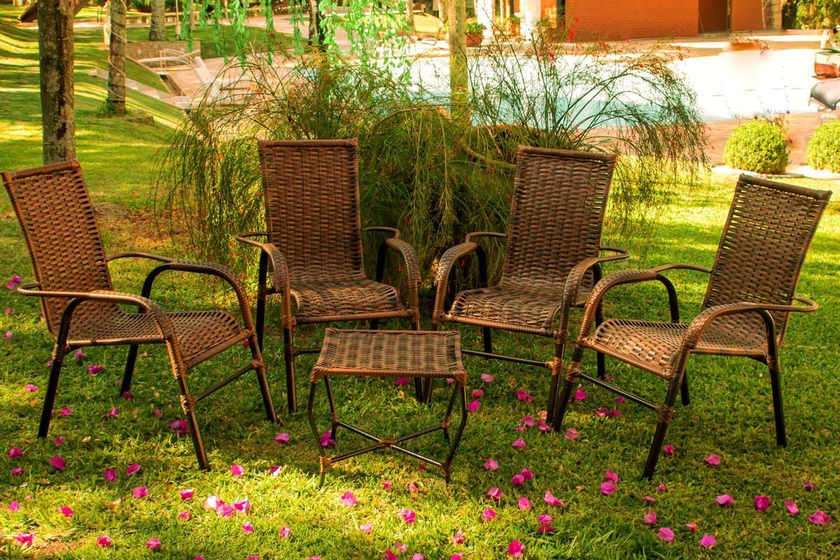 Jogo de Mesa com 4 cadeiras de Madeira para Jardins Piscinas