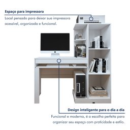 Mesa para Computador Escrivaninha com Armário Office 1 Gaveta 130cm Branca Fosco - 10