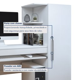 Mesa para Computador Escrivaninha com Armário Office 1 Gaveta 130cm Branca Fosco - 9