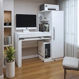 Mesa para Computador Escrivaninha com Armário Office 1 Gaveta 130cm Branca Fosco - 1