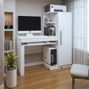 Ver imagem 1 de Mesa para Computador Escrivaninha com Armário Office 1 Gaveta 130cm Branca Fosco