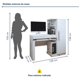 Mesa para Computador Escrivaninha com Armário Office 1 Gaveta 130cm Branca Fosco - 5