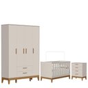 Ver imagem 1 de Quarto de Bebê Flip Guarda Roupa 4 Portas e Cômoda Gaveteiro Areia Acetinado - Reller