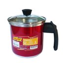 Ver imagem 1 de Caneca Leiteira Fervedor De Alumínio 12 cm com Tampa de Vidro:Vermelho