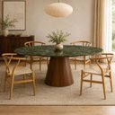 Ver imagem 4 de Mesa de Jantar Cone Oval 120x80 cm Tampo Mármore Vitória Régia Base Nogueira