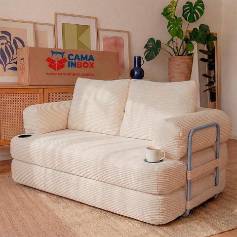 Sofá Cama Elo 1,88m Xpand Tech Tecido Velourê Bege Cama Inbox
