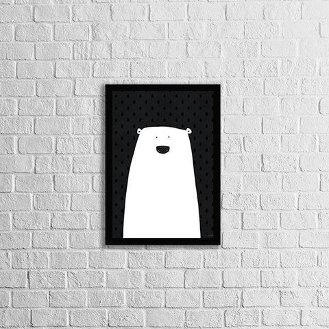 Quadro Urso Escandinavo 24x18cm - com vidro:Madeira preta
