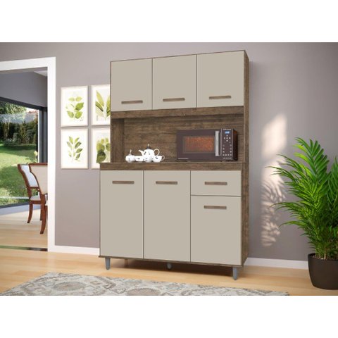 Armário de Cozinha Ca 6 Portas + Gaveta Organizadora Cor Canela / Off White