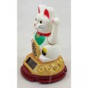 Ver imagem 2 de Maneki Neko Gato Sorte Branco Japonês Energia Solar 9 cm