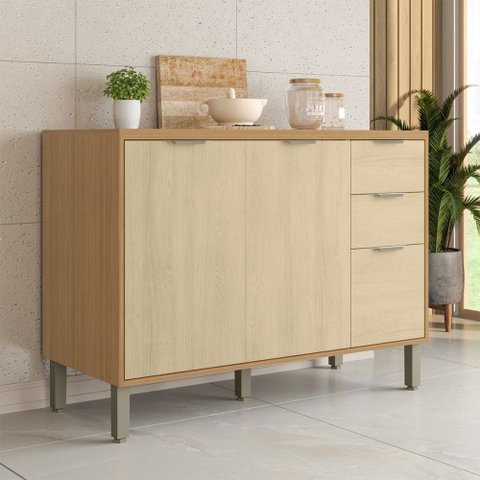 Balcão de Cozinha 120 cm Colors 3 Portas 2 Gavetas Freijó/Oásis - Kits Paraná