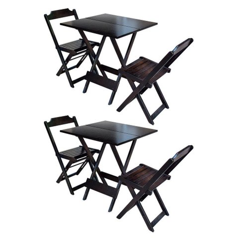 Kit 2 Conjuntos De Mesa Dobravel Com 2 Cadeiras De Madeira 70X70 - Tabaco - Marrom