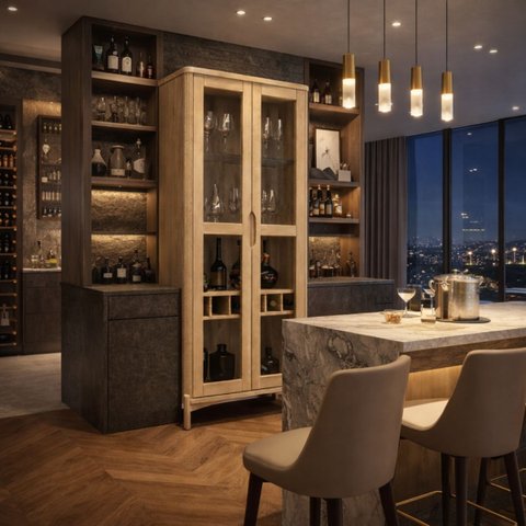 Cristaleira 2 Portas Madeira Maciça Natural Porta Louças