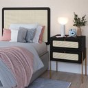 Ver imagem 2 de Cabeceira Solteiro 90cm e 1 Mesa Lateral 2 Gavetas Industrial Indy A03 Nero - Lyam Decor