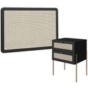 Ver imagem 1 de Cabeceira Solteiro 90cm e 1 Mesa Lateral 2 Gavetas Industrial Indy A03 Nero - Lyam Decor