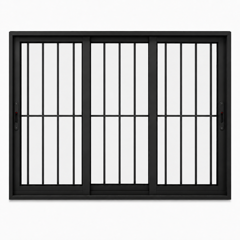 Janela de Correr 3 Folhas com Grade Alumínio Preto 100x200 Linha 25 Jade