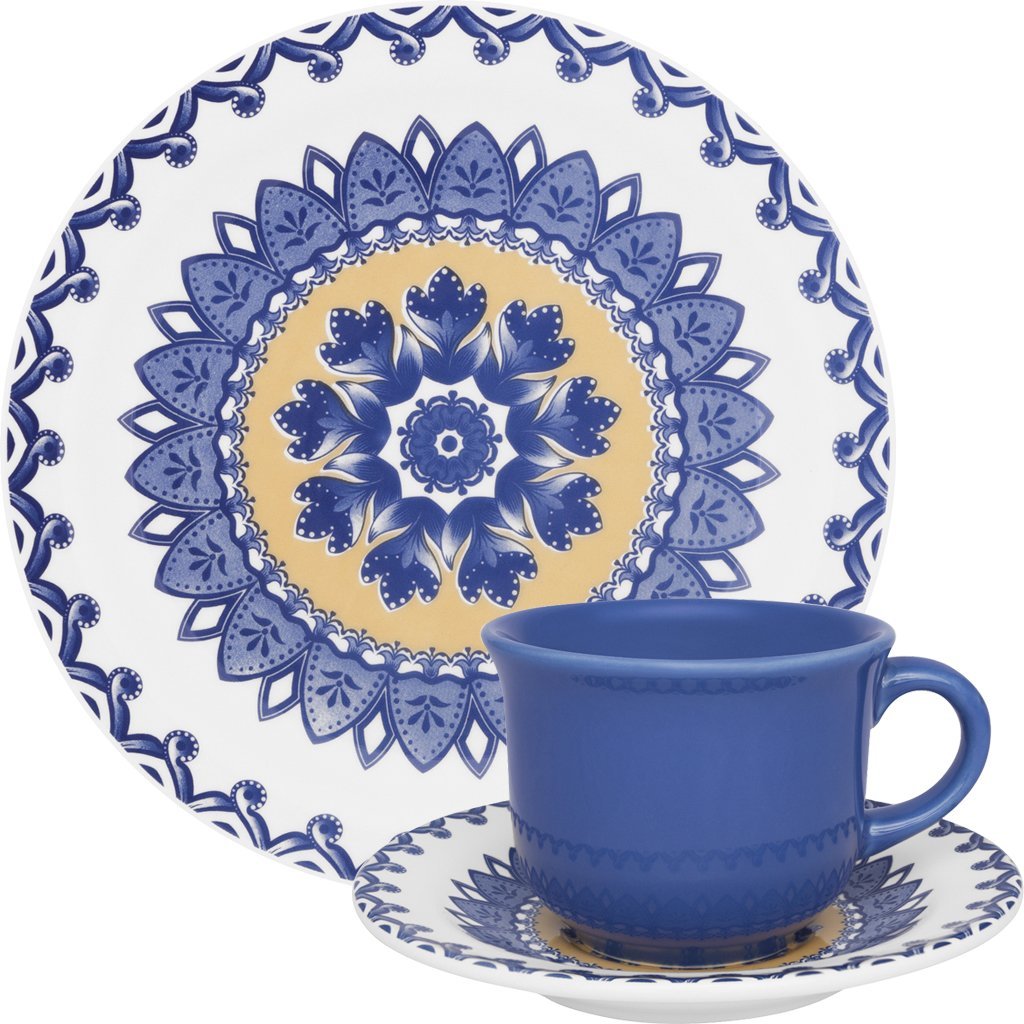 Kit Jogo Café Lanche Floreal La Carreta Oxford® 12 Peças Cerâmica