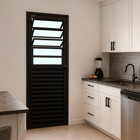 Porta Basculante de Alumínio Preto 210x80 Lado Direito Linha 25