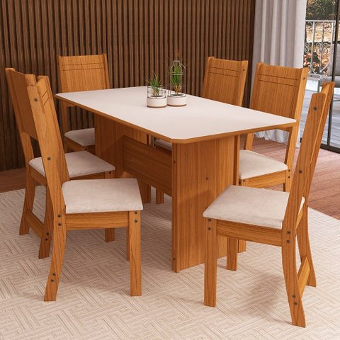 Mesa de Jantar 6 Lugares Corse Freijó/off White - Pnr Móveis