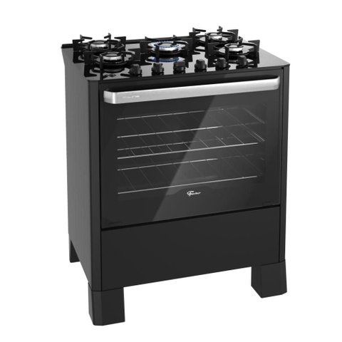 Fogão de Piso a Gás Fischer 5 Bocas Fit Line Trempe Iron Bivolt Preto