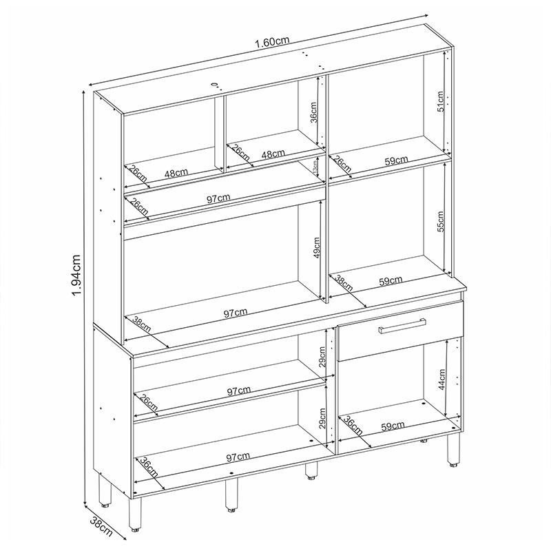 Cozinha Compacta Alamo 6 Portas e 1 Gaveta Amêndola/Branco - Demóbile - 4