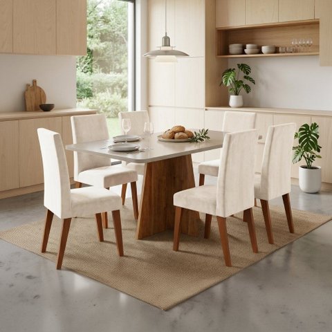 Conjunto Sala de Jantar Mesa 1,60m Moove 6 Cadeiras Milano Viero