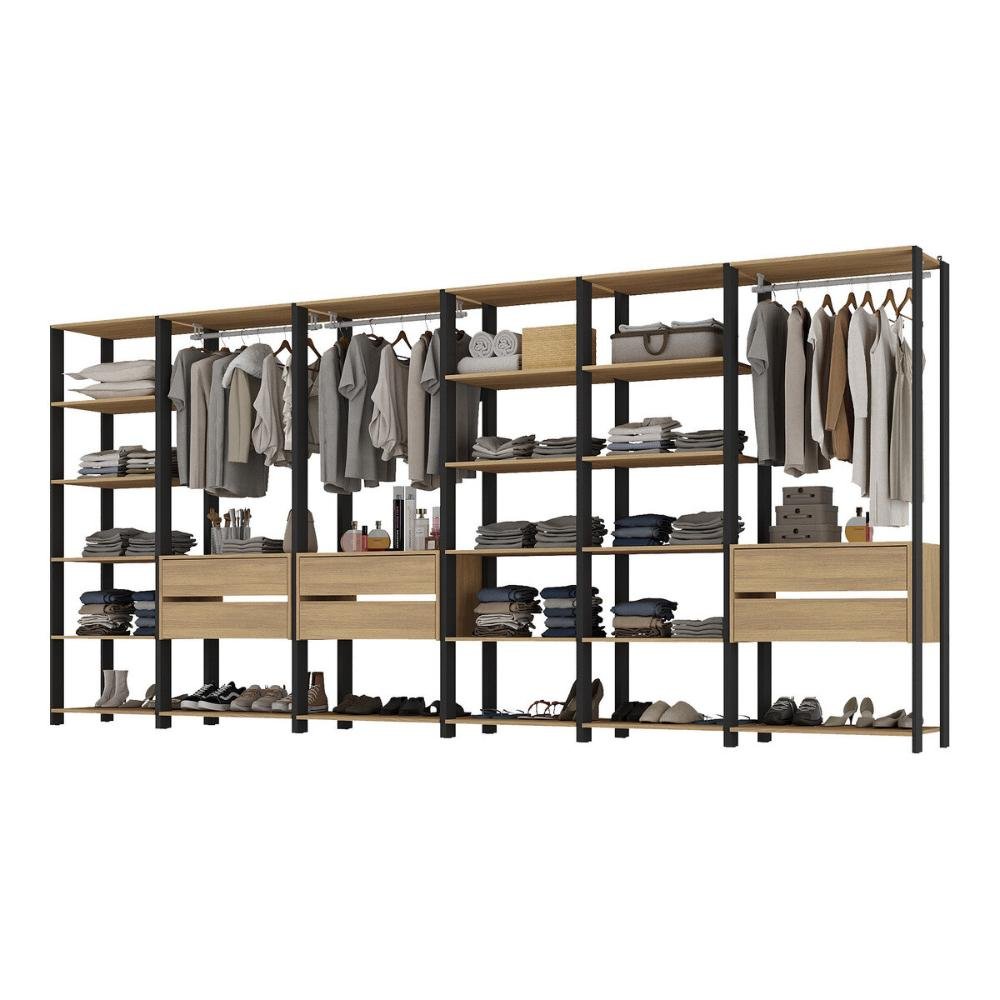 Guarda-Roupas Closet Modulado 405cm 6 Peças com 6 Gavetas e Cabideiros Multimóveis MP4322  - 2