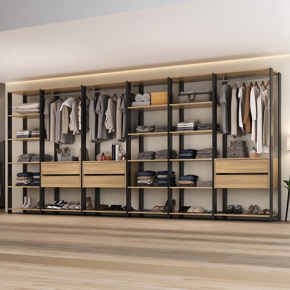 Guarda-Roupas Closet Modulado 405cm 6 Peças com 6 Gavetas e Cabideiros Multimóveis MP4322  - 7
