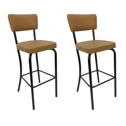 Kit 2 Banquetas Olivia - Altura 65cm para Bar e Cozinha Preta com Assento Confortável Cor Caramelo e