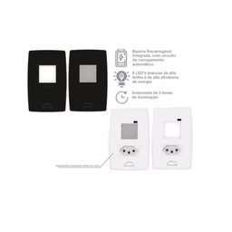 Luminária Luz de Emergência Led + Tomada 20a Embutir 4x2 Preto Dometek Diamond 4x2 - 3