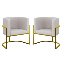 Kit 02 Cadeiras Poltrona Veludo Sala Quarto Base de Metal Gold Cor:bege - 1
