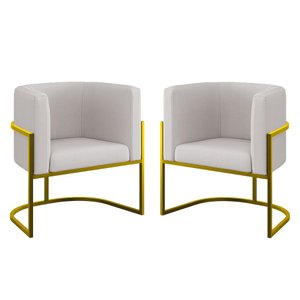 Kit 02 Cadeiras Poltrona Veludo Sala Quarto Base de Metal Gold Cor:bege