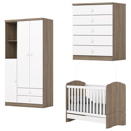 Quarto de Bebê com Guarda-Roupa 3 Portas Cômoda e Berço Faz de Conta Espresso Móveis - 2