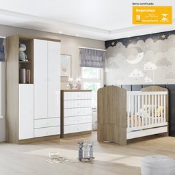 Quarto de Bebê com Guarda-Roupa 3 Portas Cômoda e Berço Faz de Conta Espresso Móveis - 1