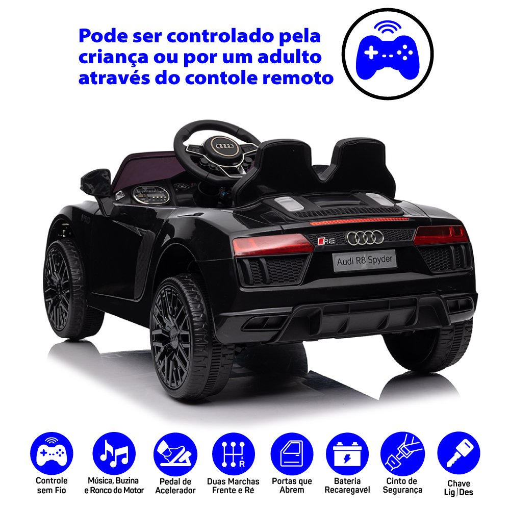 Carro Elétrico Infantil Audi R8 Preto 12v com Controle Remoto Zippy Toys - 2