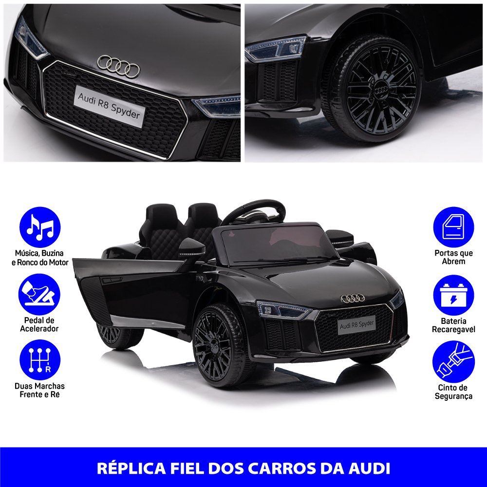 Carro Elétrico Infantil Audi R8 Preto 12v com Controle Remoto Zippy Toys - 3