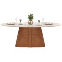Ver imagem 1 de Mesa de Sala Jantar Ryze C/ Tampo Madeirado C/ Vidro Oval 218x108cm Freijo/off White - Dj Móveis