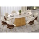 Ver imagem 7 de Mesa de Sala Jantar Ryze C/ Tampo Madeirado C/ Vidro Oval 218x108cm Freijo/off White - Dj Móveis