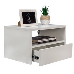 MESA DE CABECEIRA SUSPENSA OFF WHITE COM 50 CM GAVETA EMBAIXO ENVIAMOS MONTADA EM MDF - 3