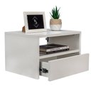Ver imagem 3 de MESA DE CABECEIRA SUSPENSA OFF WHITE COM 50 CM GAVETA EMBAIXO ENVIAMOS MONTADA EM MDF