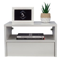 MESA DE CABECEIRA SUSPENSA OFF WHITE COM 50 CM GAVETA EMBAIXO ENVIAMOS MONTADA EM MDF - 1