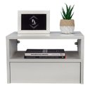 Ver imagem 1 de MESA DE CABECEIRA SUSPENSA OFF WHITE COM 50 CM GAVETA EMBAIXO ENVIAMOS MONTADA EM MDF