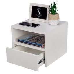 MESA DE CABECEIRA SUSPENSA OFF WHITE COM 50 CM GAVETA EMBAIXO ENVIAMOS MONTADA EM MDF - 5