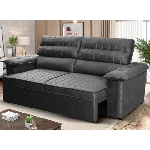 Sofá Retrátil Reclinável 2 Lugares com Molas 1,80m Quantum Suede Velut Cinza - King House