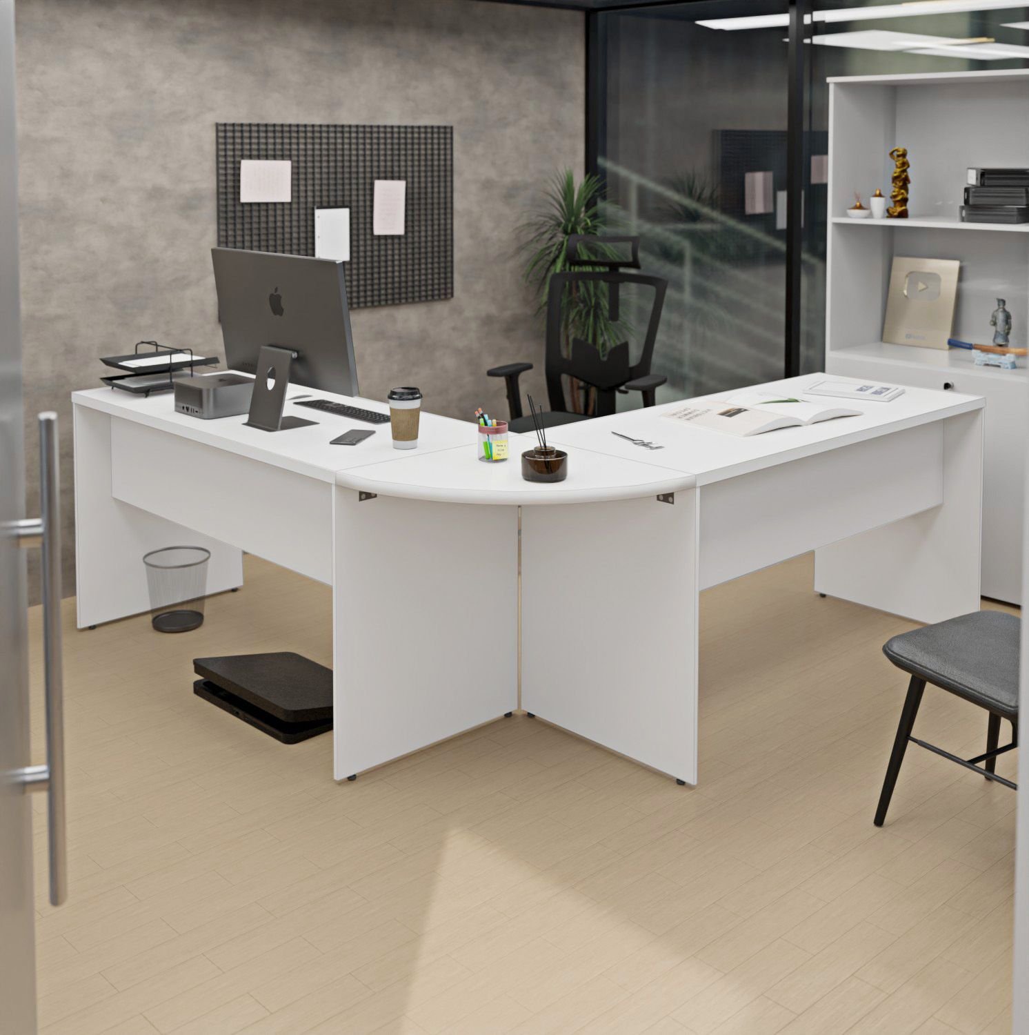 Mesa Escrivaninha em L Canto Arredondado 1400x600 Netmobil - Branco