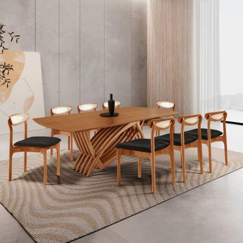 Conjunto de Jantar Vênus 8 Lugares Cadeiras Noronha Premium Imbuia 240cm Mobillare