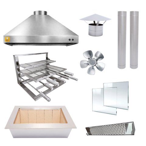 Kit Churrasqueira Gourmet a Carvão 80cm Inox 304 com Suporte L