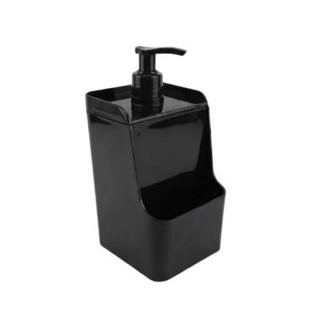 Dispenser de Detergente Slim com Suporte para Esponja – Organizador de Pia Compacto em Preto 500ml