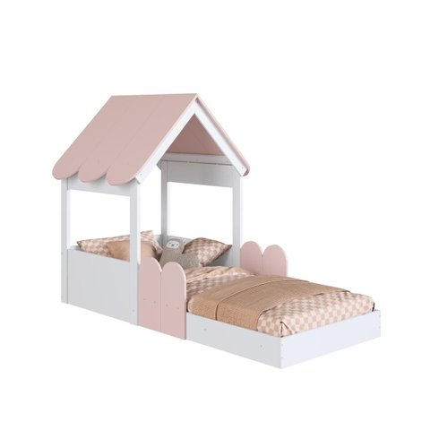 Cama Montessoriana Casinha Protetores Laterais 108X197,2cm Branco/Rosa