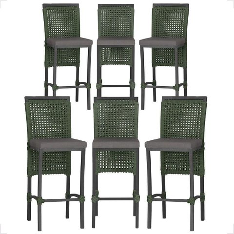 6 Banqueta em Alumínio Roma Preta Corda Náutica Tecido 11 Verde